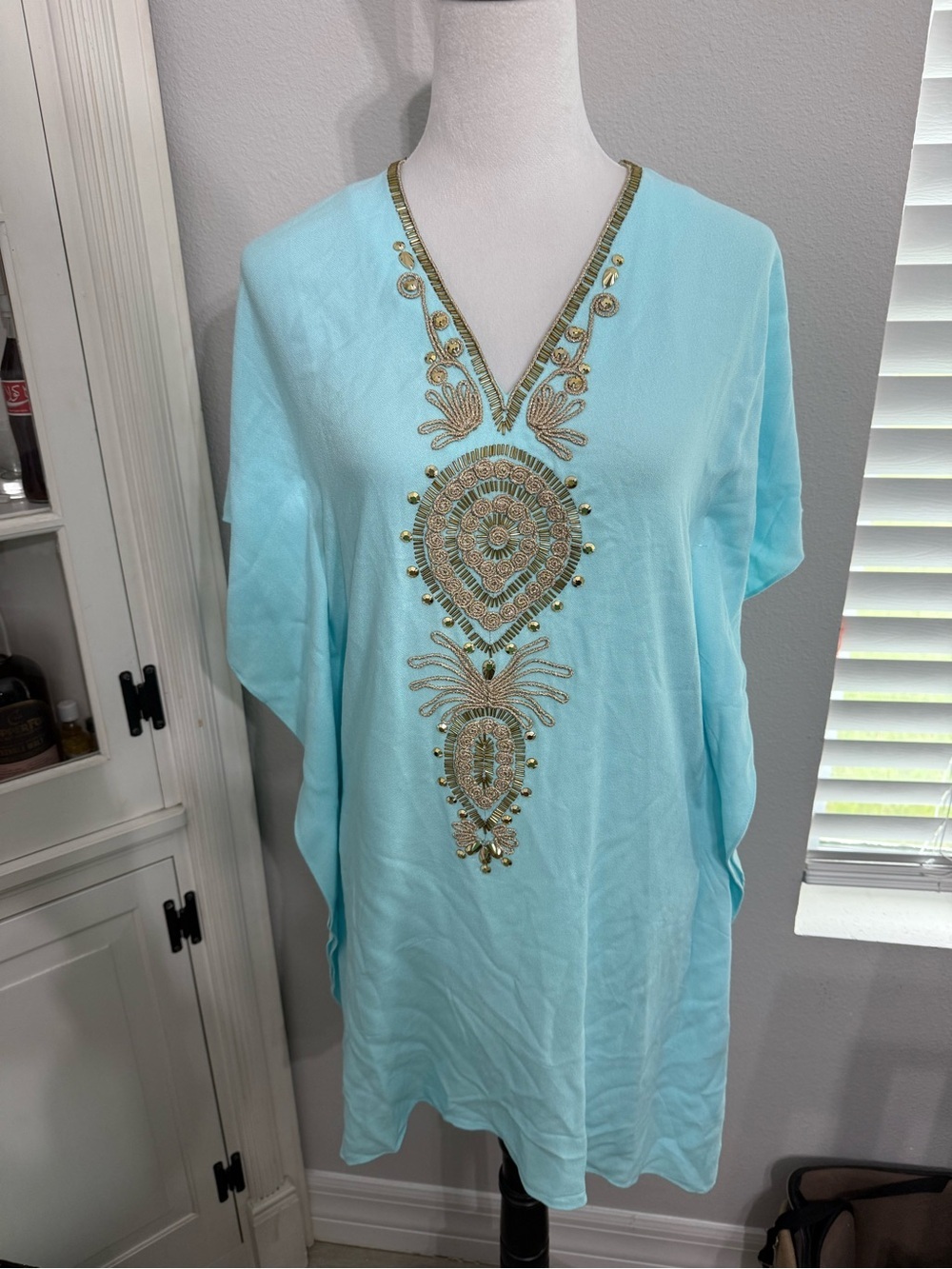 Lilly Pulitzer turquoise beaded caftan coverup
